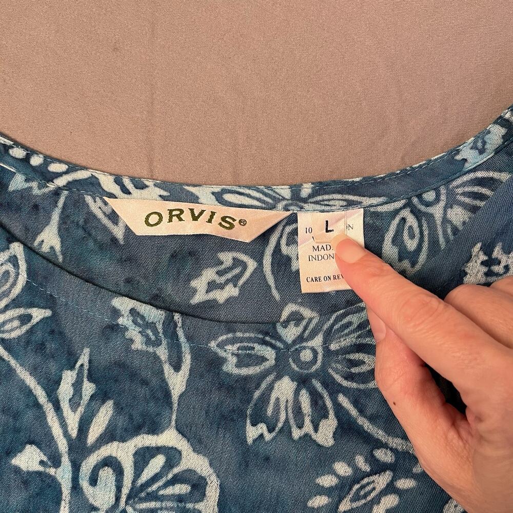 Orvis Large Tropical Floral Teal Maxi Dress Short Sleeve Tie Back Modest Prairie - Picture 7 of 10